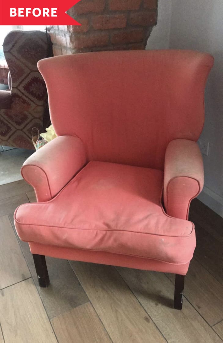 Before: Worn pink armchair