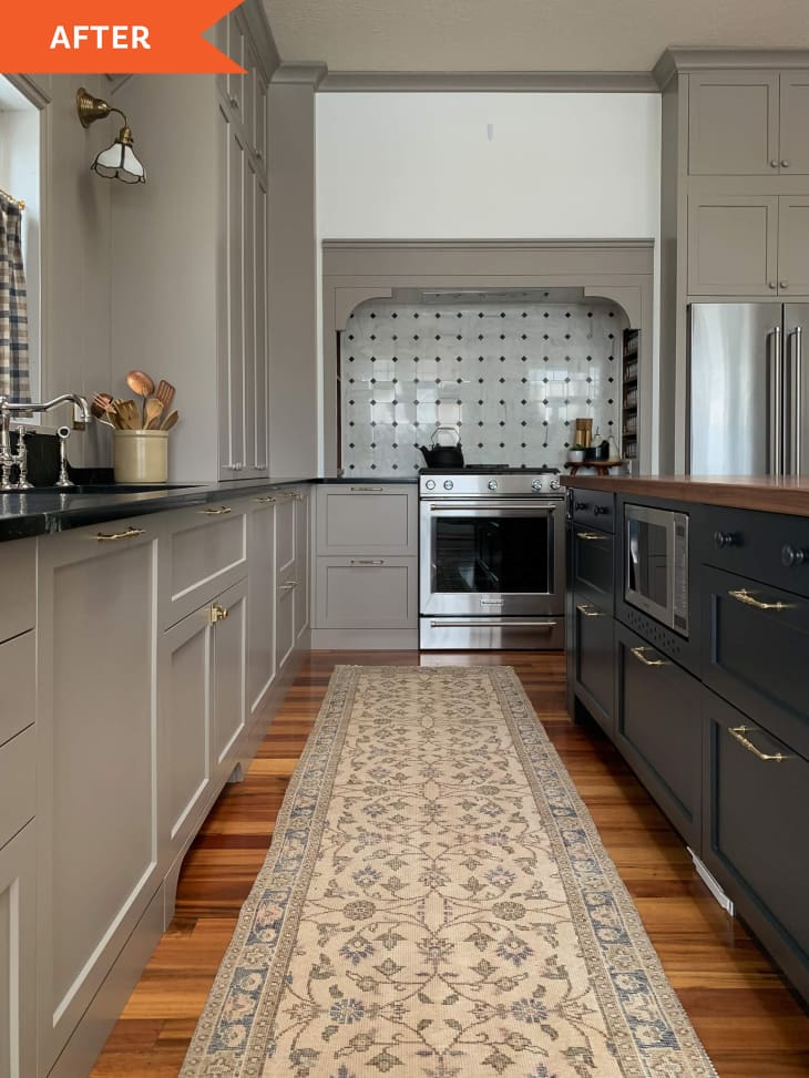 After: Runner between island and sink in kitchen