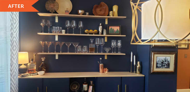 Blue bar with shelves