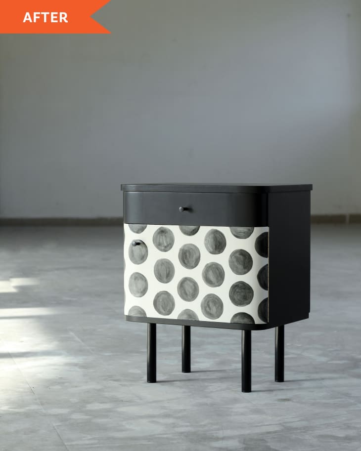 After: black and white polka dot night stand