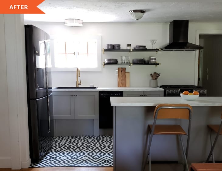 After: Kitchen with gray lower cabinets
