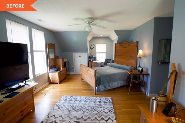 Before: Bedroom with blue walls