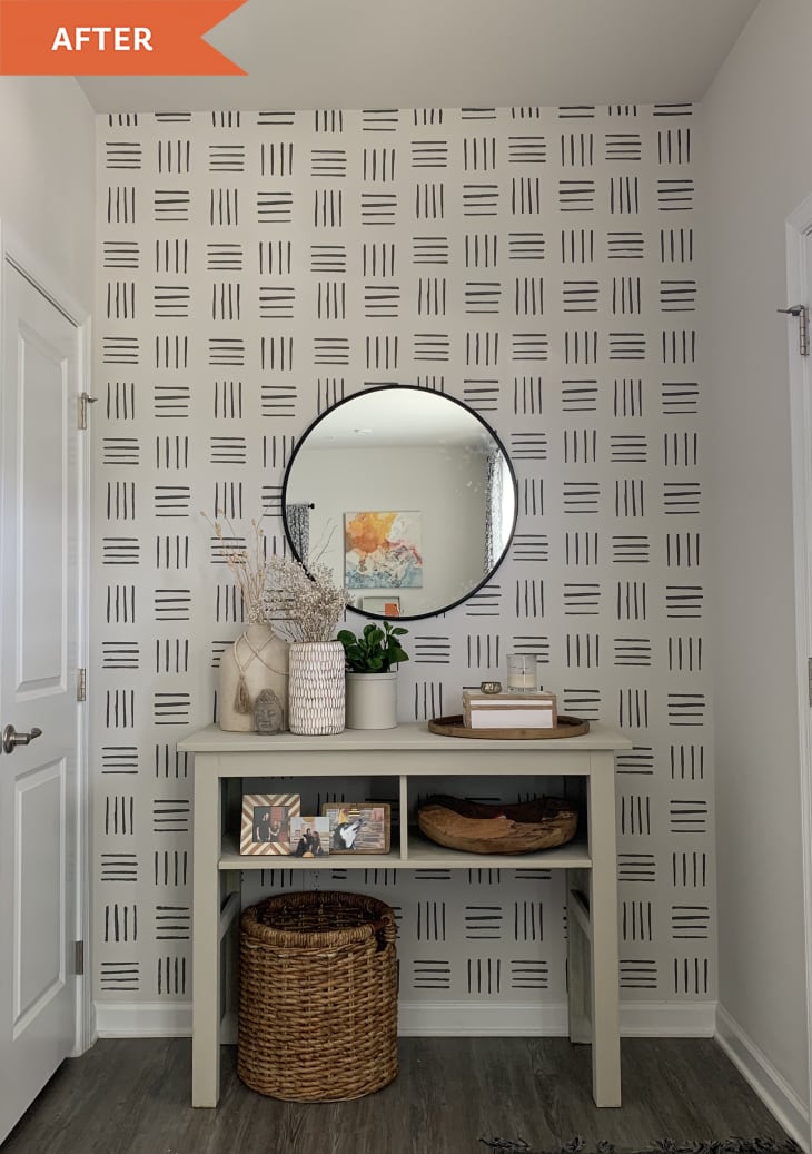 After: Entryway with linear stencil pattern on wall