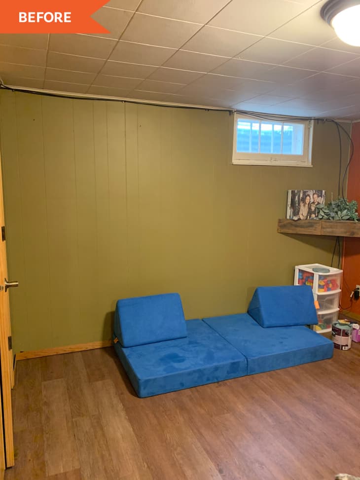Before: green wall and a blue playmat