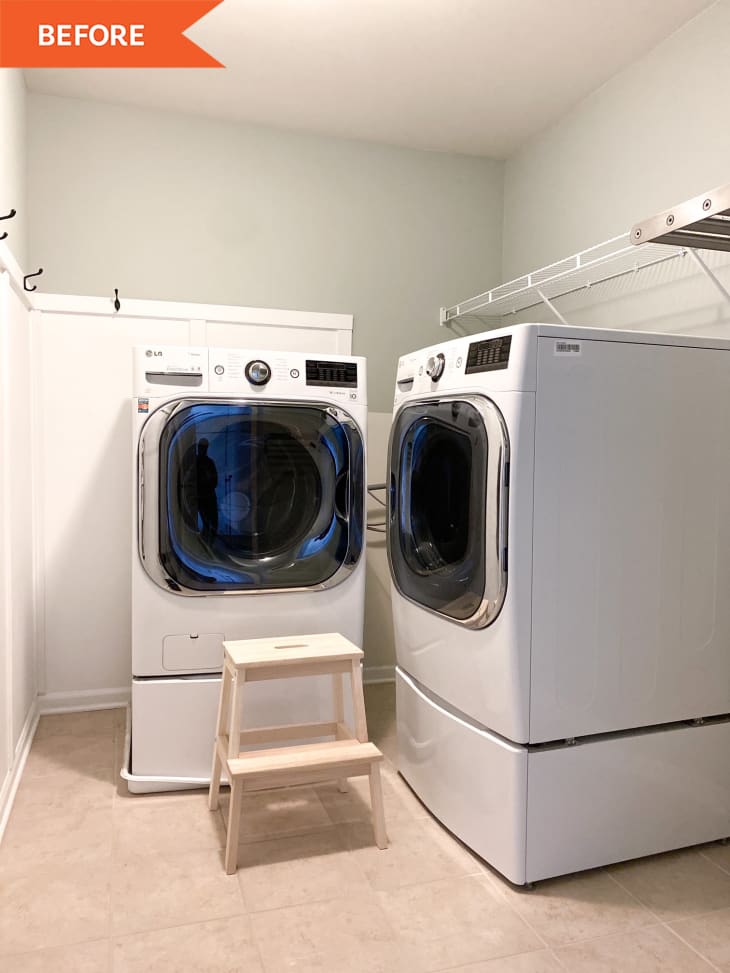 Before: two washing machines in the corner of a room