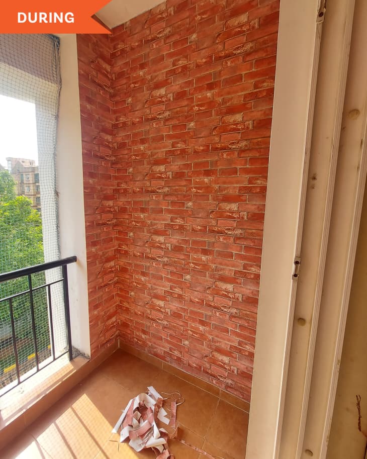 During: Faux brick wall on balcony