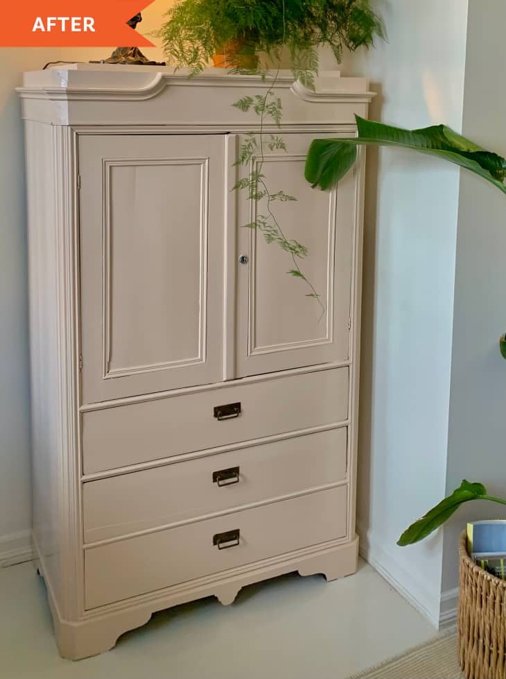 After: a pale pink armoire