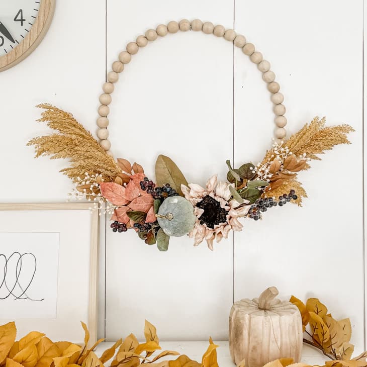 A hanging basket wreath