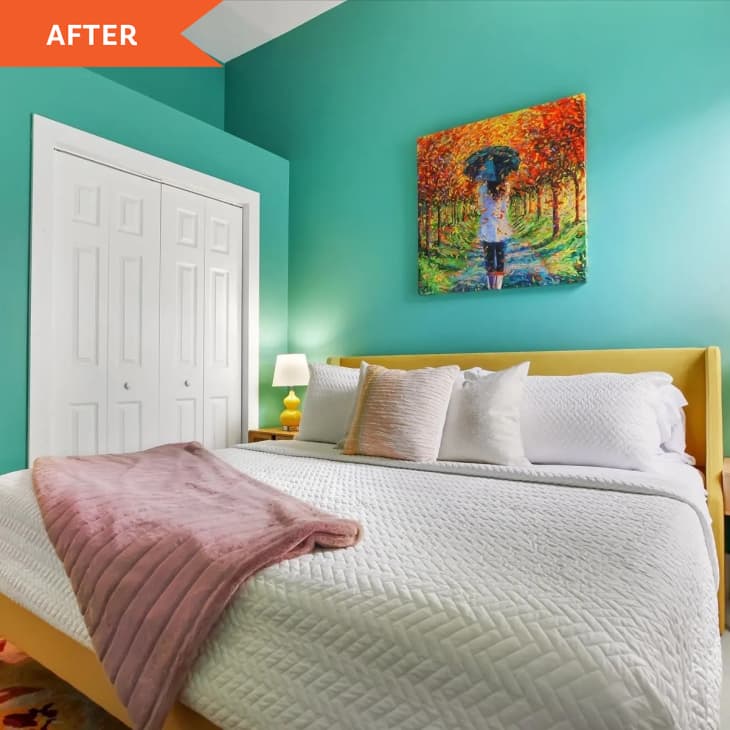 After: Bedroom with teal walls