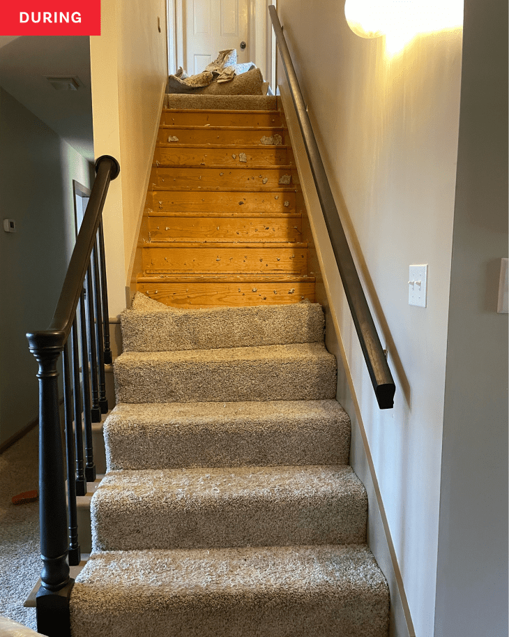 During: Stairs with carpet torn up