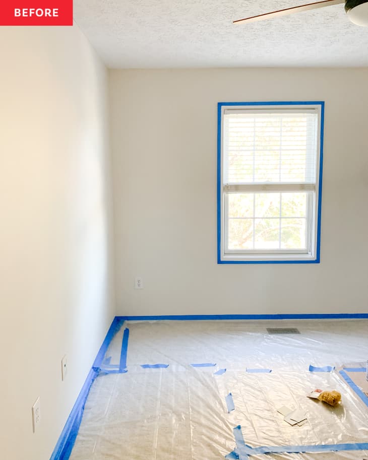 Before: an empty white room with painters tape