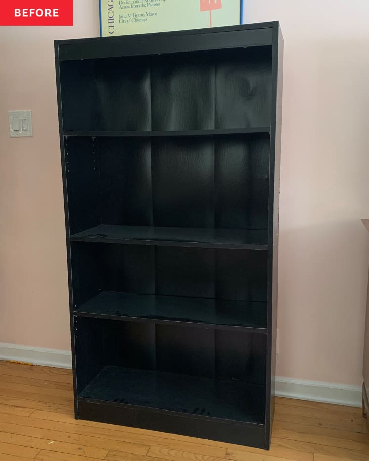 IKEA black BILLY bookcase before upcycling into headboard
