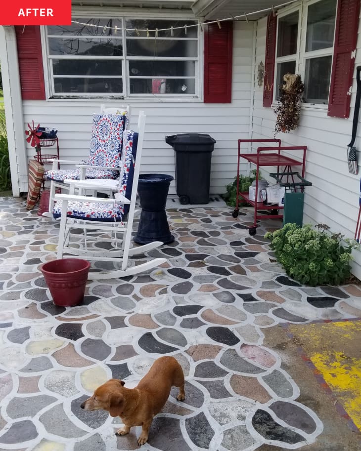 Patio after painting stone pavers.
