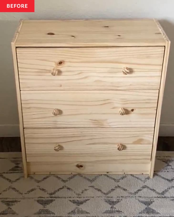 Wooden Ikea dresser before remodeling.