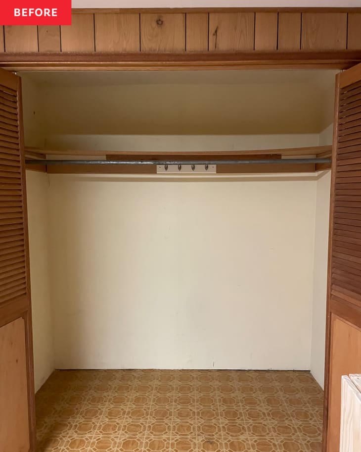 Closet before renovation. Plain, wood, nothing in it