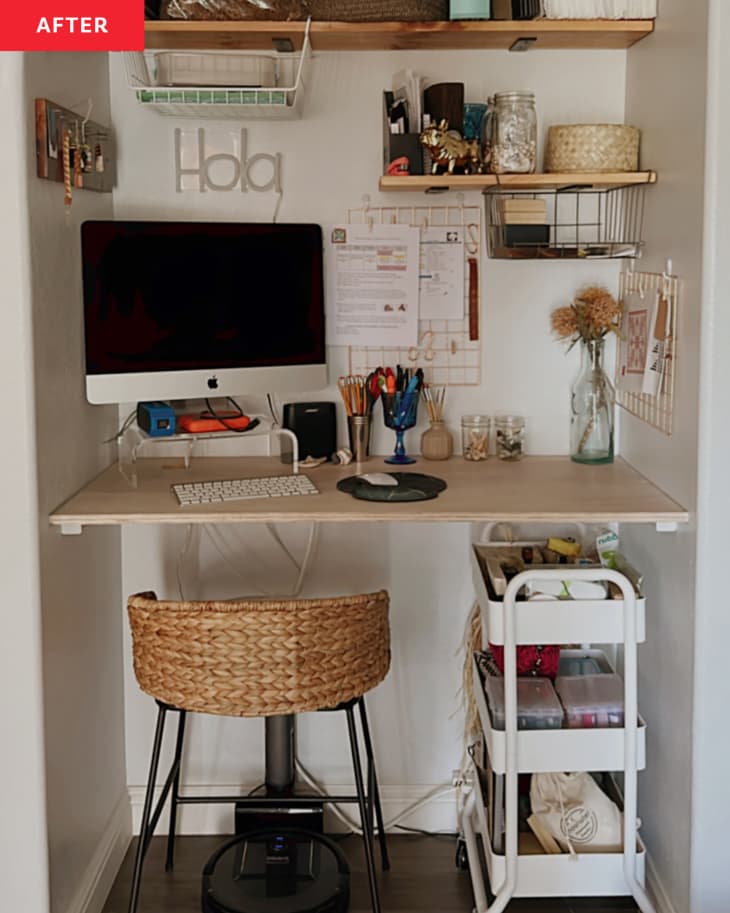 After: a desk in a closet space