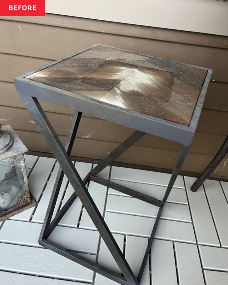 Outdoor side table before renovation.