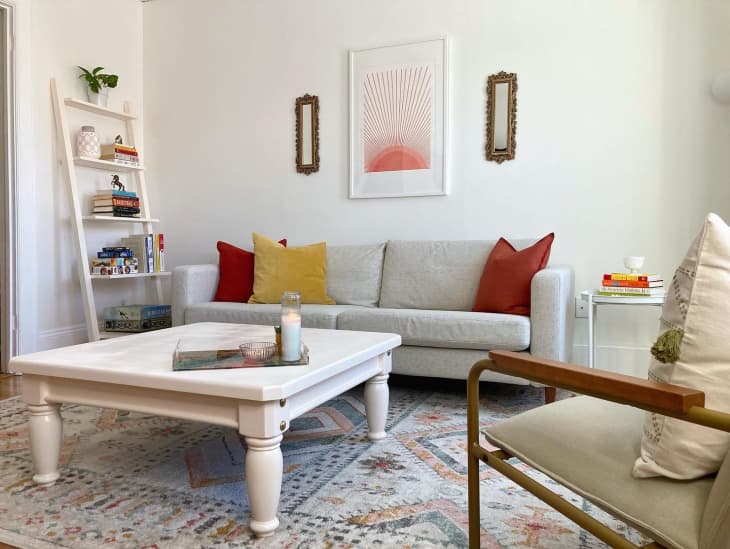 Living room with ladder bookshelf