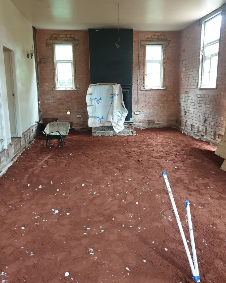 Demolition in living room before remodel.