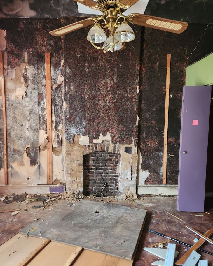 Brick wall being exposed during renovation.