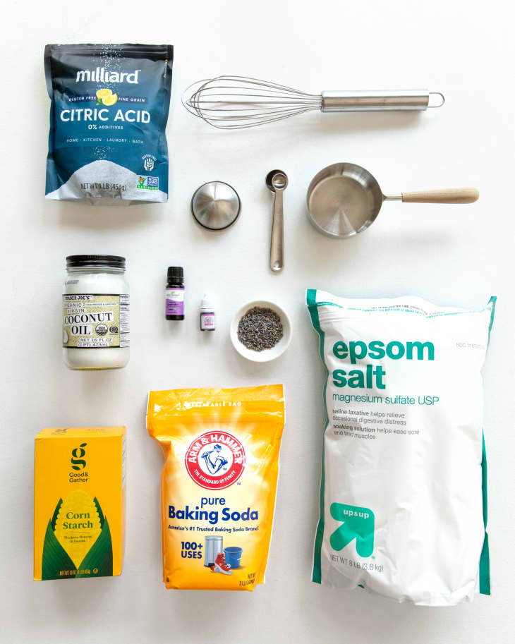 Ingredients to make Lavender coconut DIY bath bombs