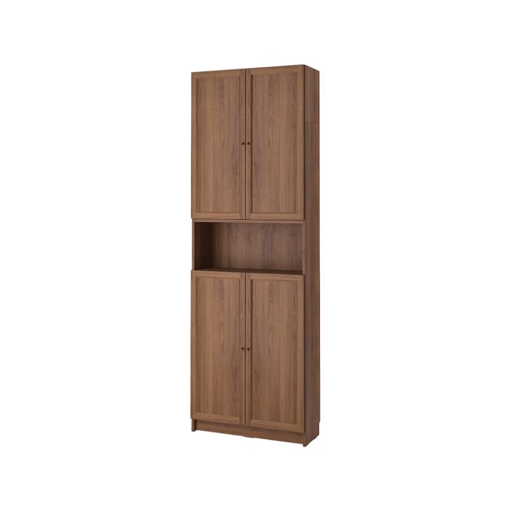 BILLY / OXBERG Bookcase w doors/ext unit, brown walnut effect, 31 1/2x11 3/4x93 1/4 "