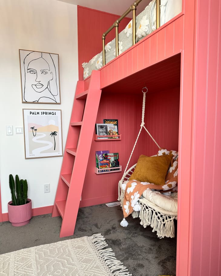Colorful loft bed in child's room.