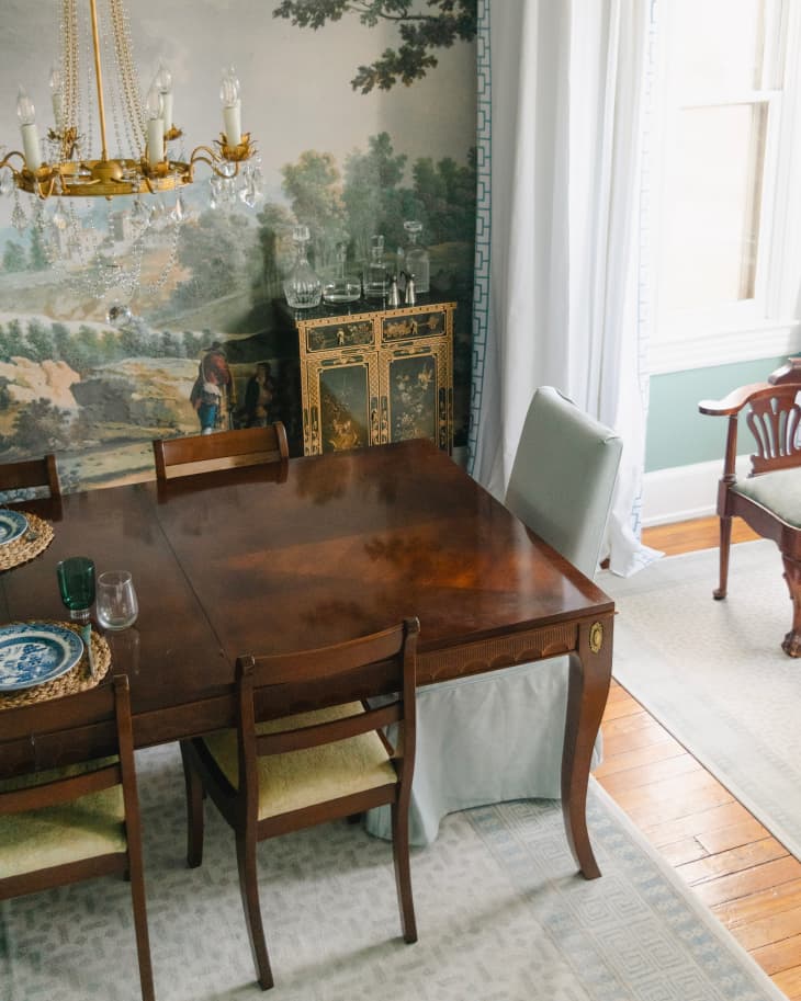 Dining table in renovated dining room.