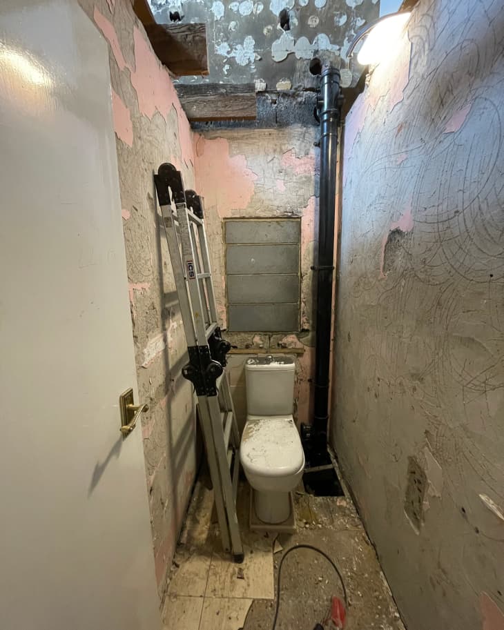 Demolished bathroom.