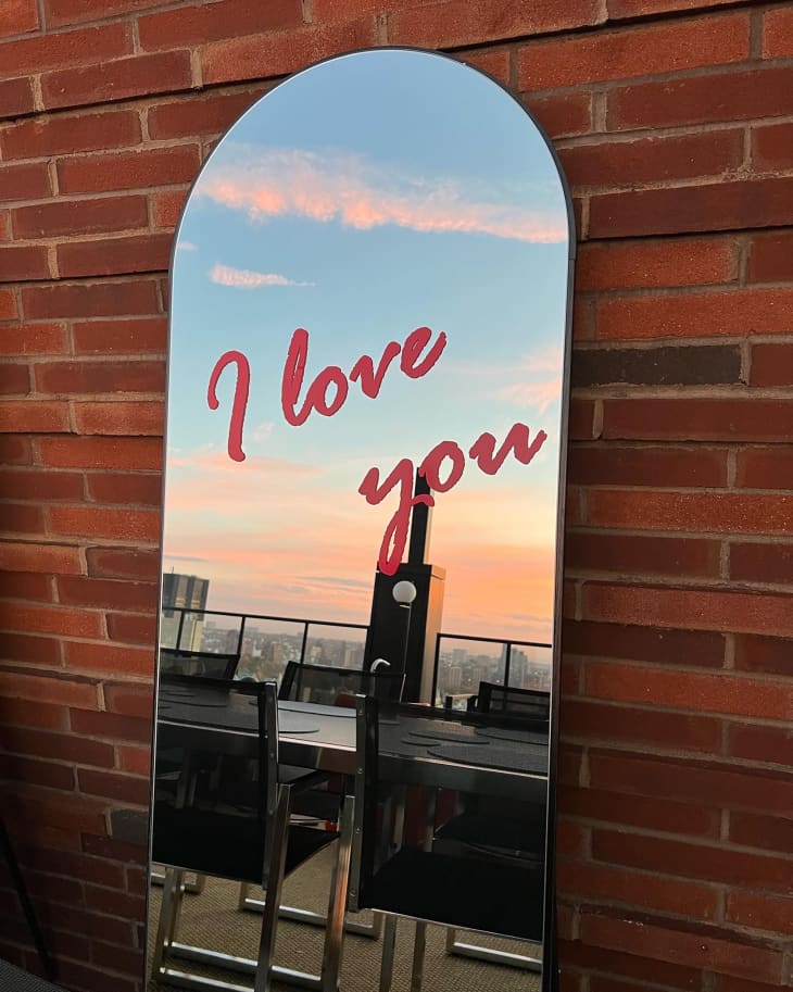 I love you decal on mirror.