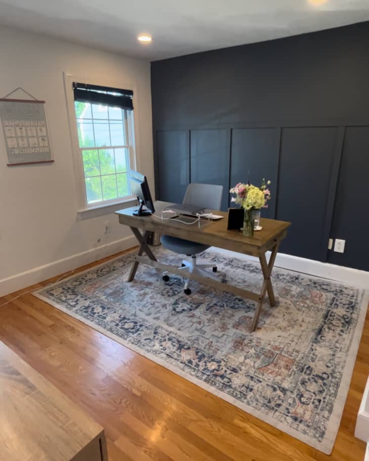 Black painted wall in renovated home office.
