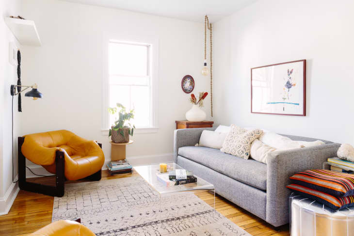 Living room with clear acrylic coffee table