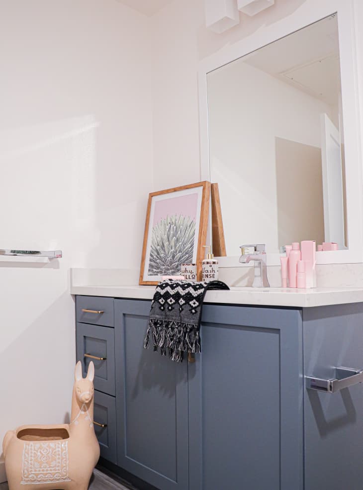 Gray vanity in bathroom