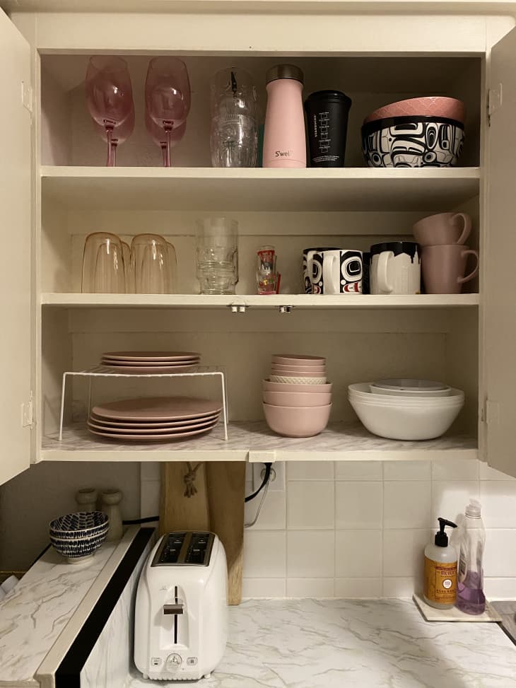 Dishes in cabinets