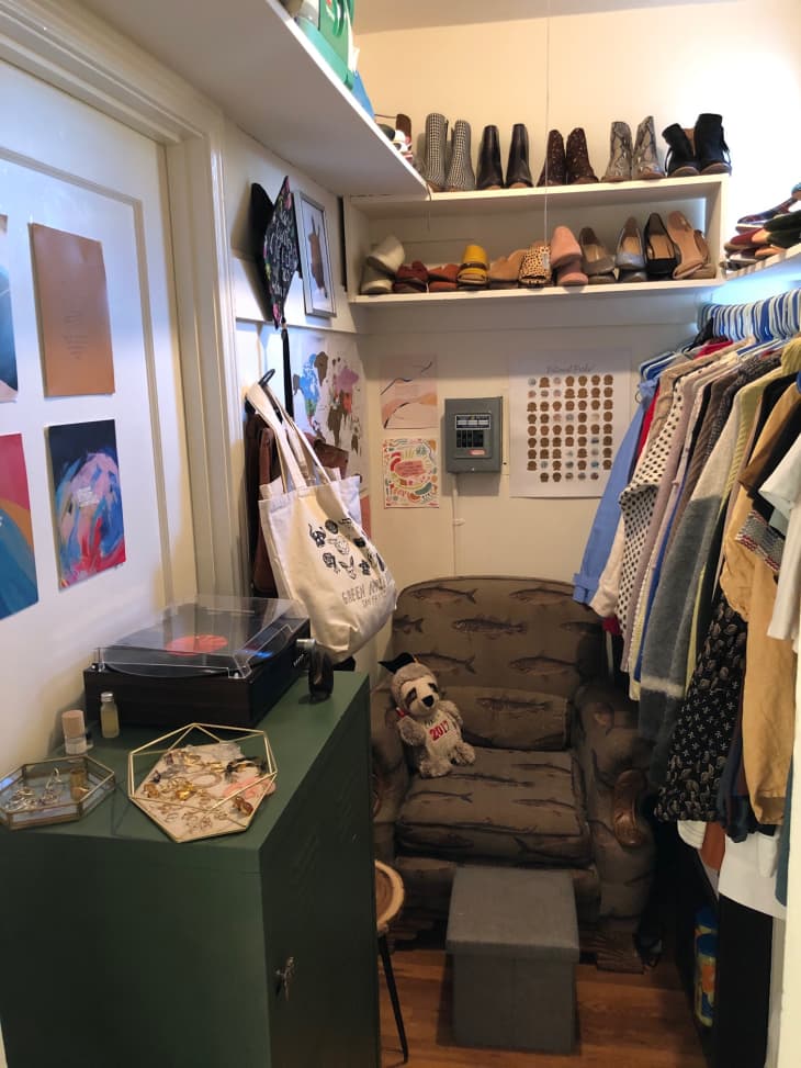 Colorful closet space with comfy fish chair