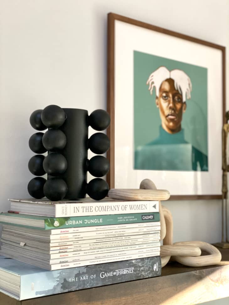 Accessories and artwork on shelving