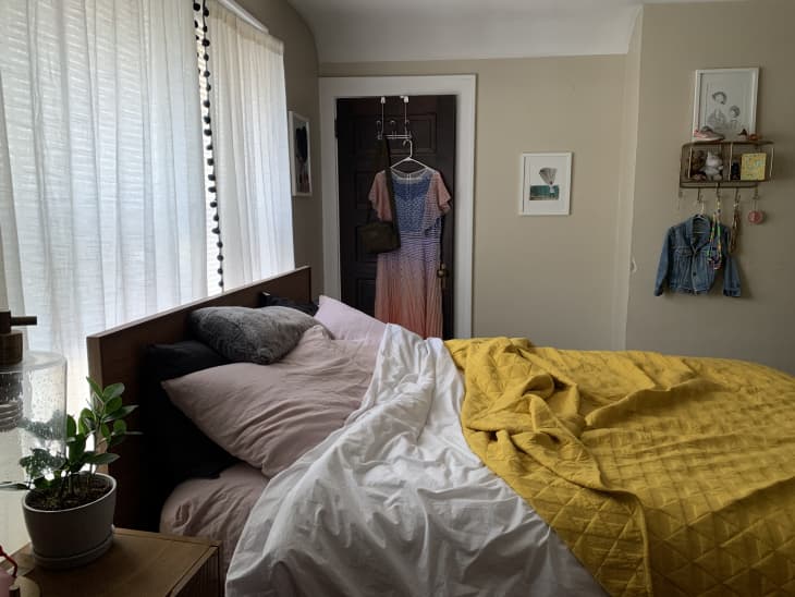 Bedroom with yellow quilt