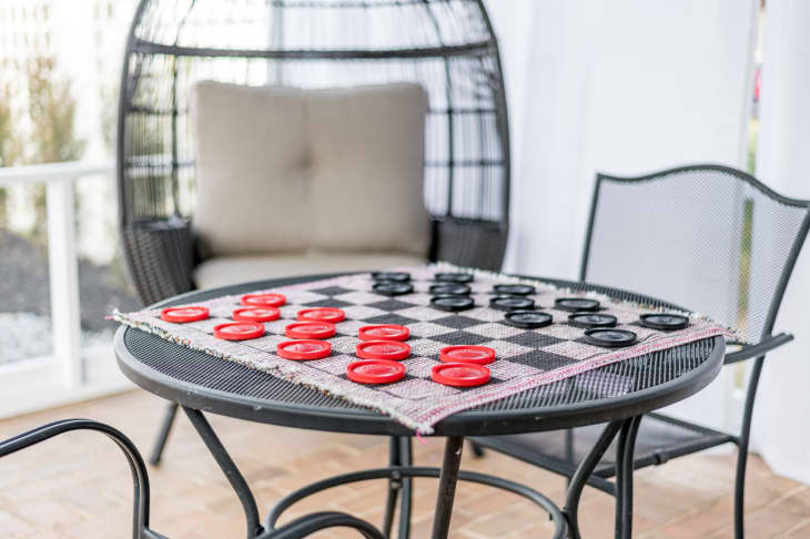 Checkers game on iron patio furniture