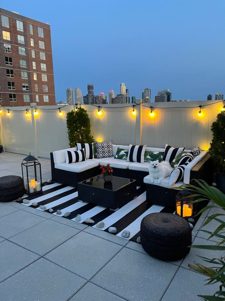 Striped patio furniture on rooftop