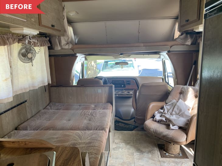 Before: Dated, dusty, brown RV