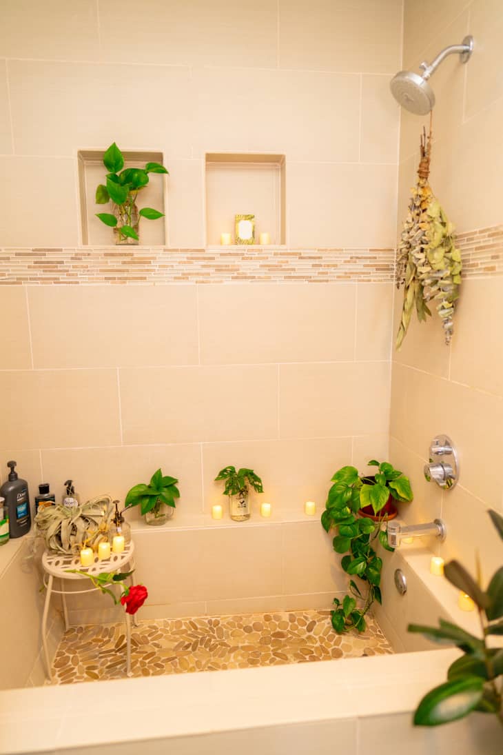 Shower with plants in it