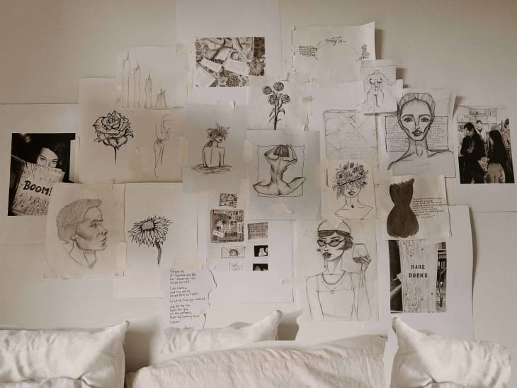 Sketches hanging on wall