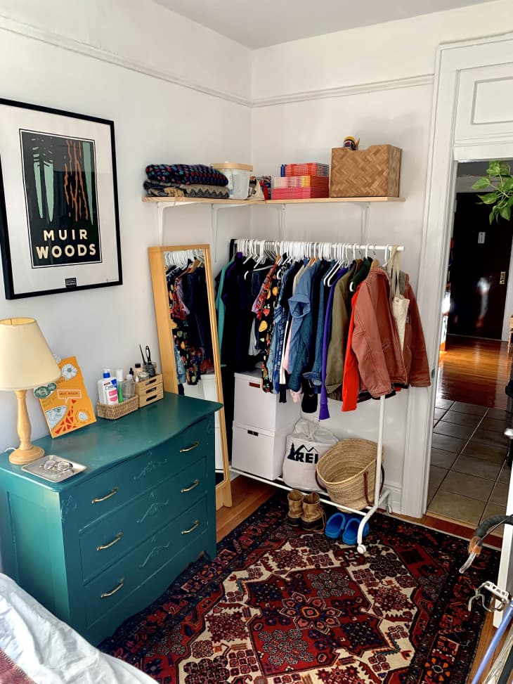 blue dresser and closet