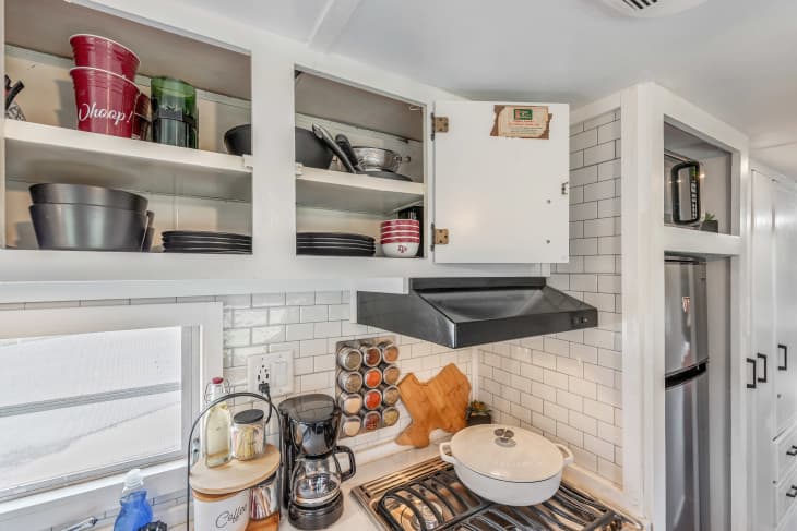 Kitchen space with overhead cupboards