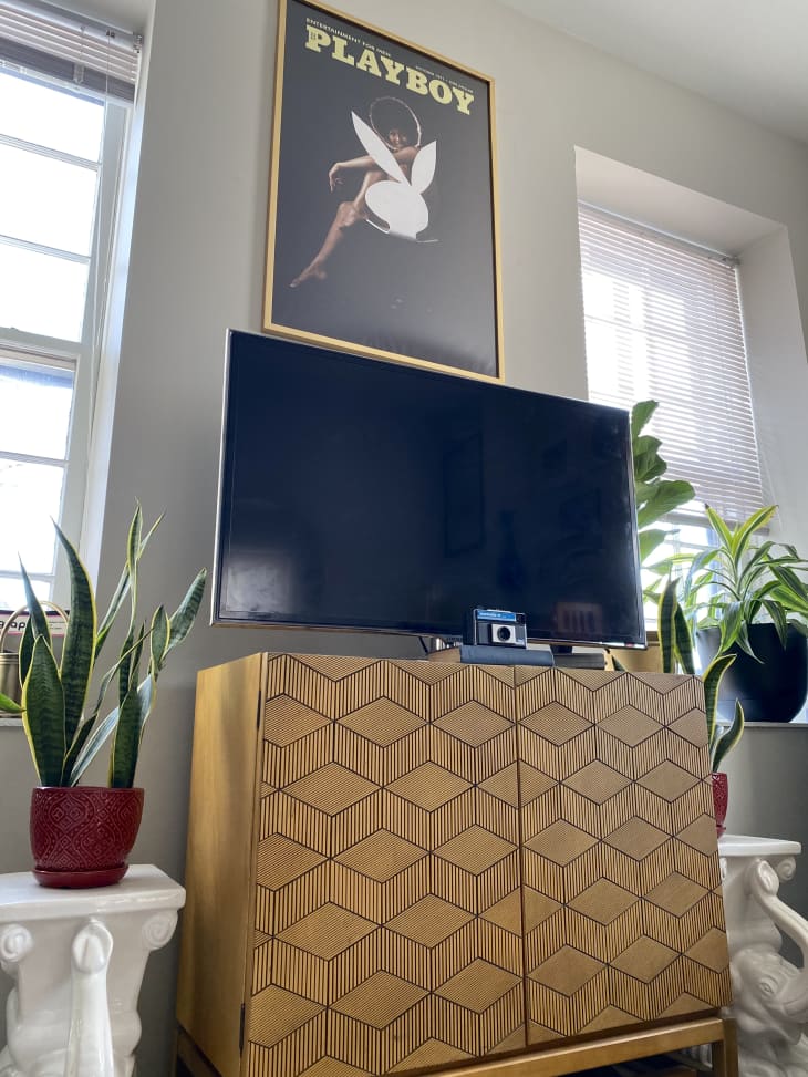 Tv stand and Playboy poster