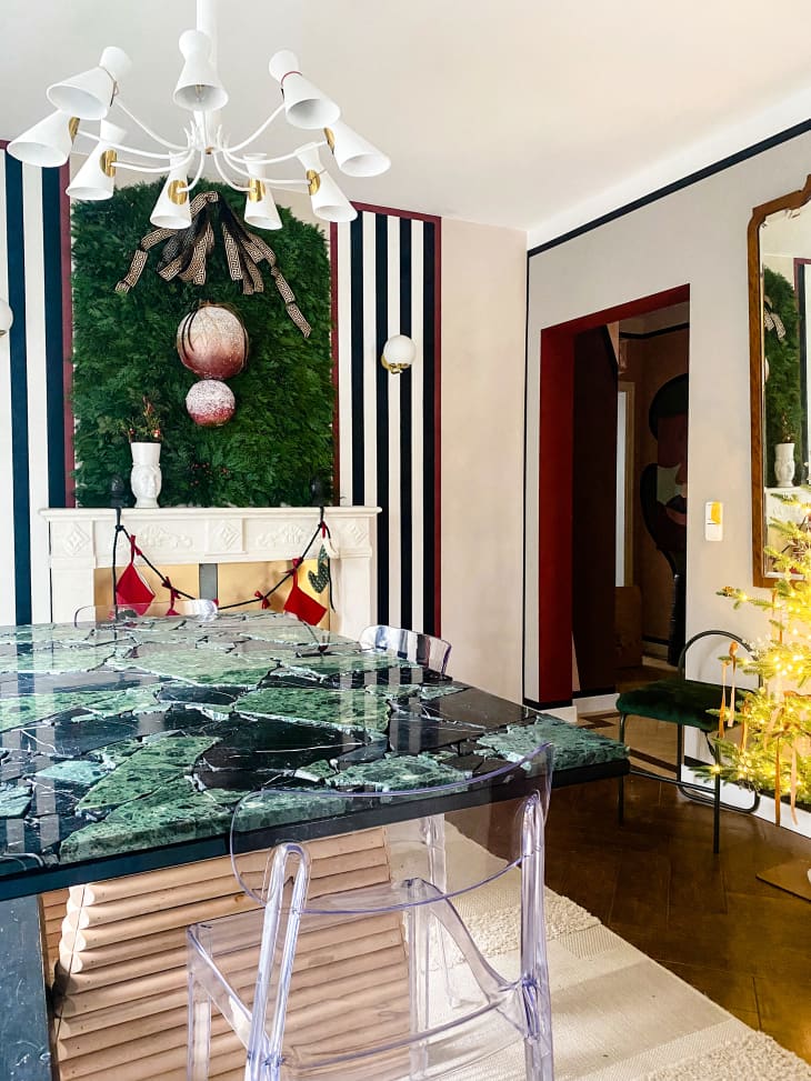 Dining room with green marble table
