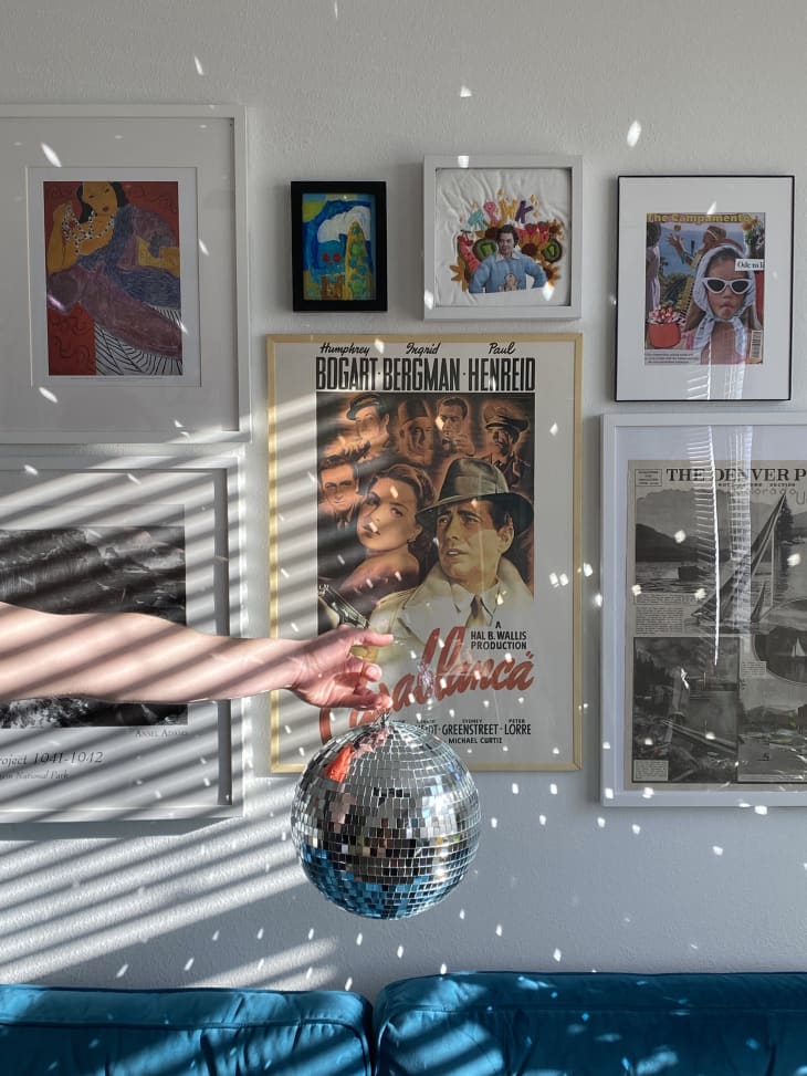 Gallery wall with disco ball