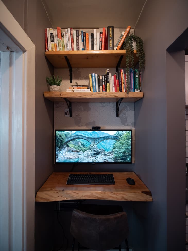 Desk with two shelves above