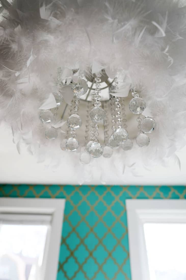Chandelier on a gray ceiling