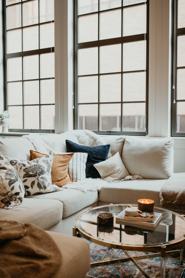 Living room with white sectional sofa